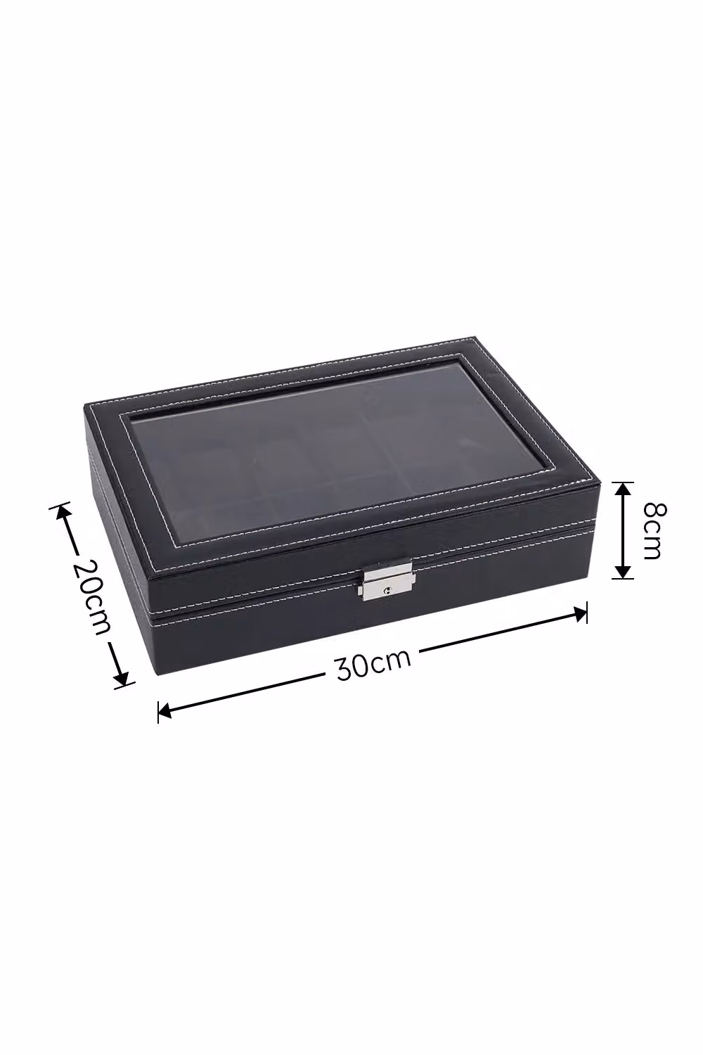 Living and Home 12-Slot Black Synthetic Leather Watch Display Box with Glass Lid – 5