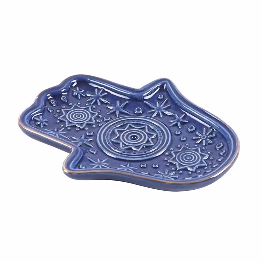 Something Different Hamsa Hand Ceramic Incense Holder in Dark Blue, W/D/H: 12.0 x 10.0 x 1.5 cm – 2