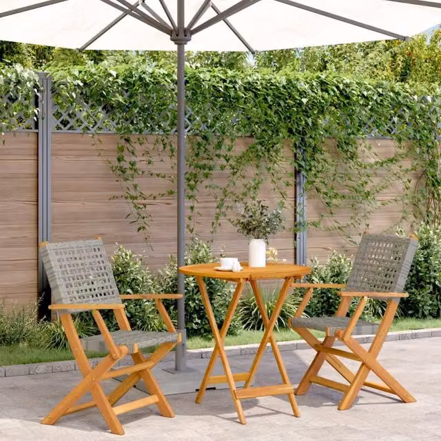 Berkfield Home 3 Piece Bistro Set in Grey Poly Rattan and Acacia Wood