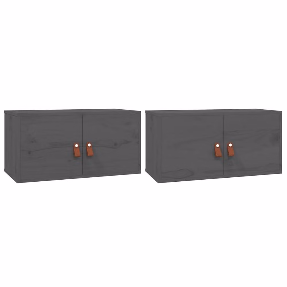 Berkfield Home Set of 2 Grey Wall Mounted Cabinets in Solid Pine Wood, W: 60 cm, D: 30 cm, H: 30 cm – 3