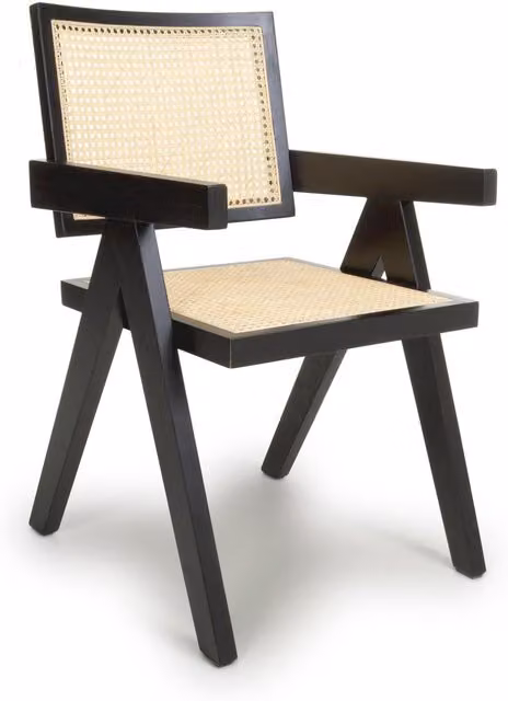Shankar Modern Black Rattan and Rubberwood Dining Chairs with Armrests