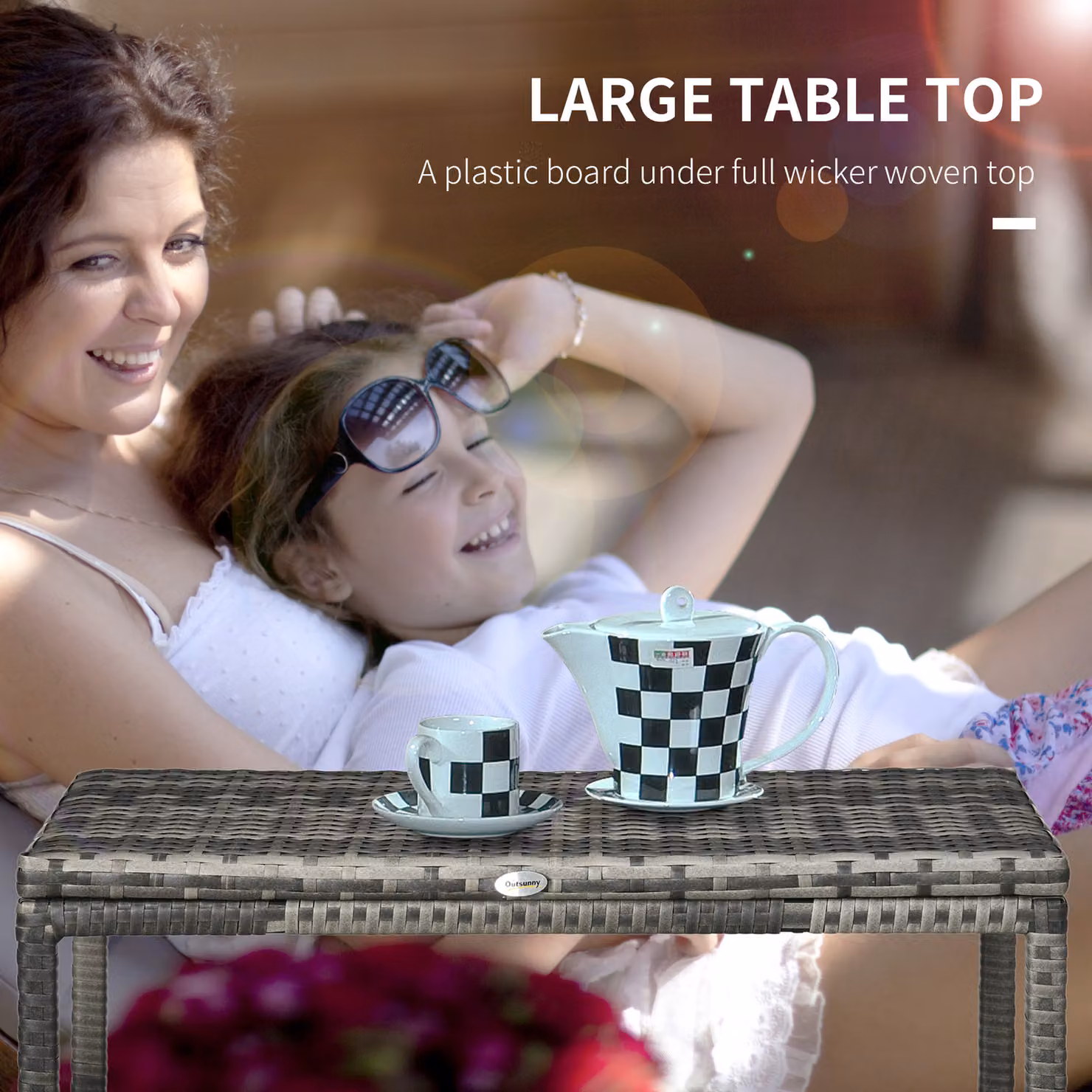 Outsunny Grey Polyrattan Outdoor Coffee Table with X-Shape Support and Underneath Storage – 5