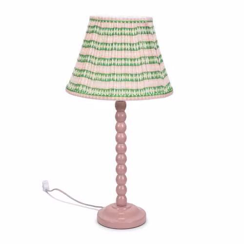 ValueLights Rose Pink Bobbin Stem Table Lamp with Pink Aztec Pleated Fabric Shade and Included Bulb