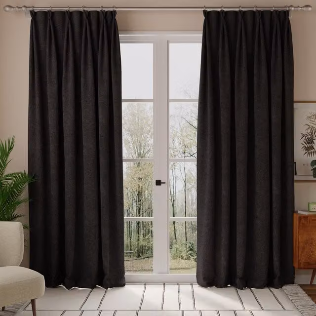 Linda Barker Petal Made to Measure Opaque Black Fabric Curtain Panel