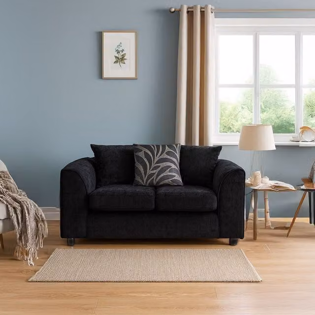 Furnishings For Less UK Zina 2 Seater Chenille Fabric Sofa in Black – 1