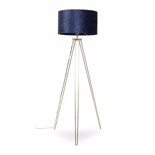 ValueLights Modern Gold Hairpin Design Tripod Floor Lamp with Navy Blue Velvet Drum Shade