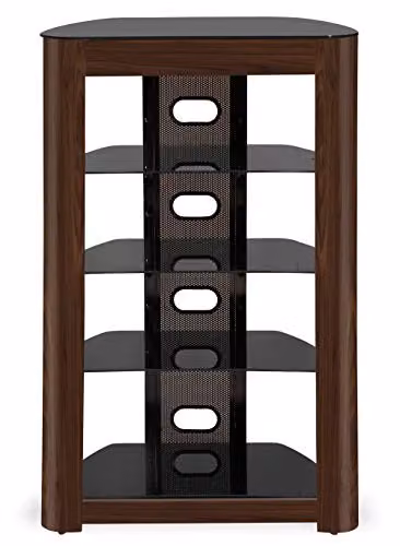 Centurion Supports Zinnia 5-Tier AV Equipment Rack in Black Glass with Walnut Fascia, W/D/H: 102 x 49 x 68 cm – 8