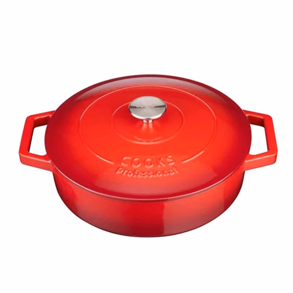 Cooks Professional Enamelled Cast Iron Casserole Dish, Red, 28cm – 3
