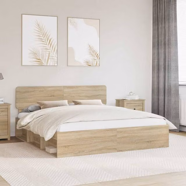 Berkfield Home Sonoma Bed Frame with Headboard in Brown Solid Pine Wood, 200 x 200 cm