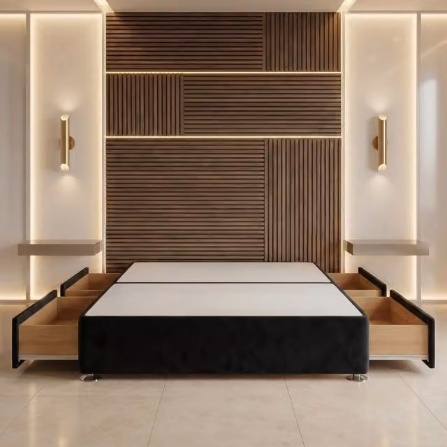 Somnior Beds Ltd Black Plush Velvet Divan Bed Base with Drawers, W/D/H: 180 x 200 x 30.5 cm