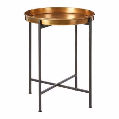 Premier Housewares Small Round Metal Side Table in Gold and Black, W47 x D47 x H55 cm – 1