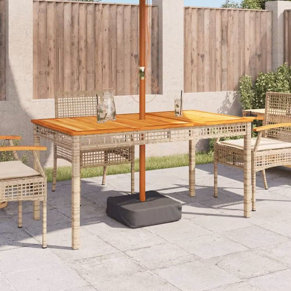 Berkfield Home Extendable Rectangular Garden Table in Beige Poly Rattan and Acacia Wood, W/D/H: 140 x 80 x 75 cm – 2