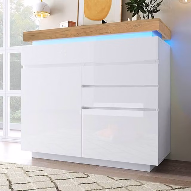 STILVORA Modern Glossy White Sideboard Cabinet with Integrated LED Lighting
