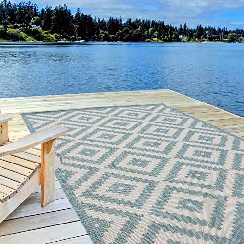 THE RUGS Diamond Aqua Outdoor and Indoor Area Rug, W: 240 cm, D: 340 cm