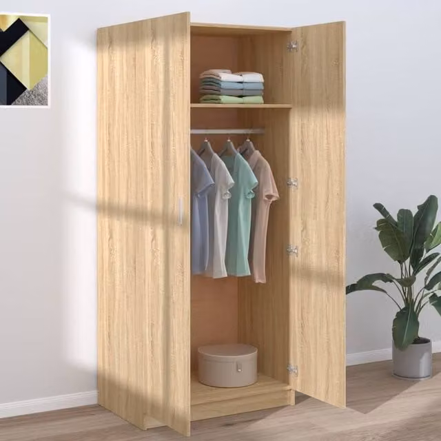 Berkfield Home Sonoma Oak Wardrobe in Brown, W/D/H: 80 x 52 x 180 cm