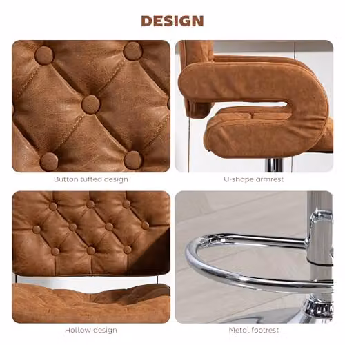 HOMCOM Brown Swivel Bar Stool with Armrests and Adjustable Height in Synthetic Leather – 5