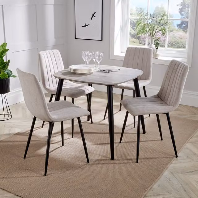 Core Products Ltd Aspen Dining Set with Grey Oak Effect Table and 4 Straight Stitch Chairs in Grey and Black