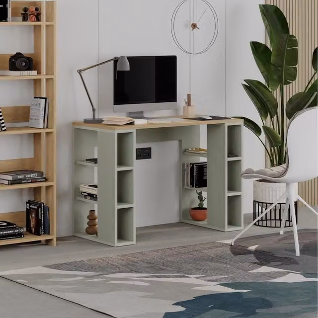 Decortie Colmar Writing Desk in Oak and Ash Green, W: 106 cm, H: 75 cm, D: 50 cm