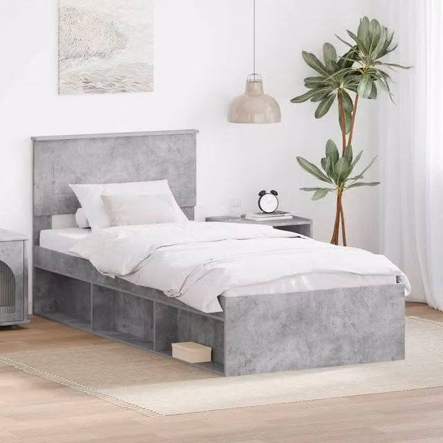 Berkfield Home Modern Bed Frame in Grey, Engineered Wood, W/D/H: 100 x 200 cm – 1