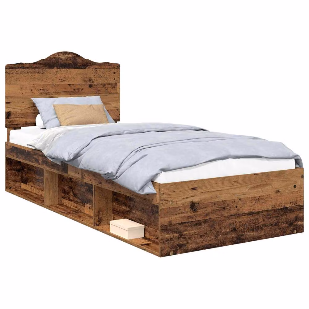 Berkfield Home Bed Frame with Headboard in Brown Old Wood, W: 75 cm, L: 190 cm – 2