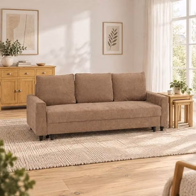 Seconique Hudson Modern Brown Fabric Upholstered Sofa Bed with Sleeping Function