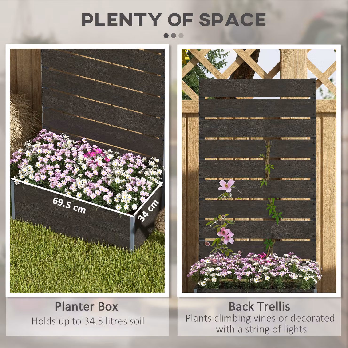 Outsunny Black Garden Planter Box with Back Trellis Design for Small Spaces, Balcony and Patio Gardening, W: 38.0 cm, H: 69.5 cm – 4