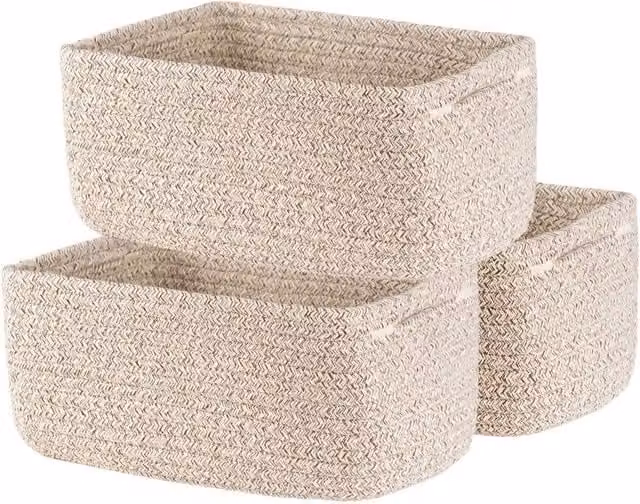 Kelvenix Small Brown and Beige Woven Rope Storage Baskets