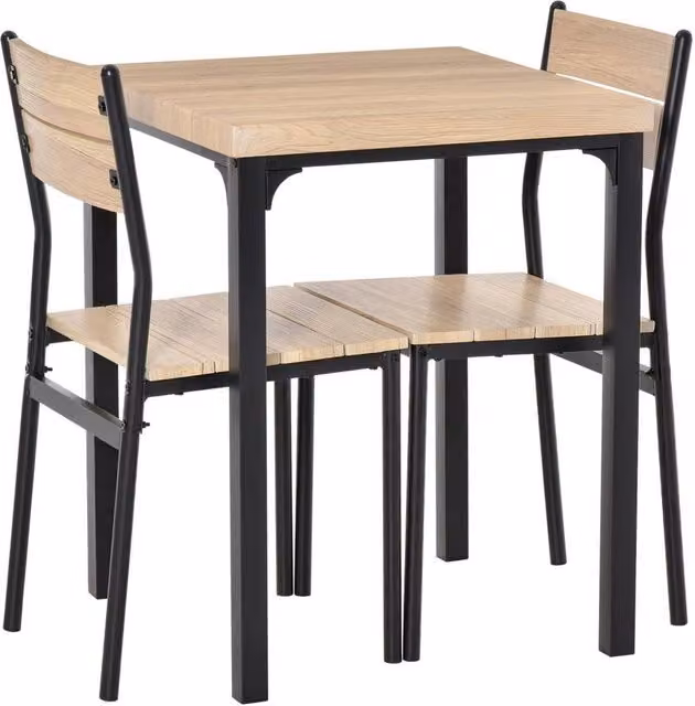 KORVIXA 3 Piece Compact Dining Set with Square Wood Table and 2 Chairs in Brown, W/D/H: 100 x 100 x 100 cm – 1