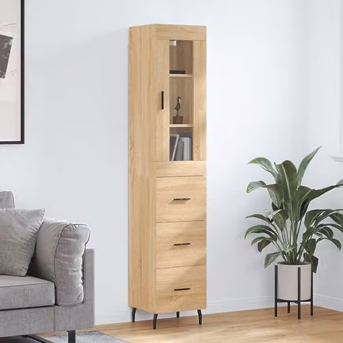 vidaXL Sonoma Oak Highboard with Hinged Doors and Internal Shelves, Brown, W/D/H: 34.5 x 32.9 x 180 cm – 2