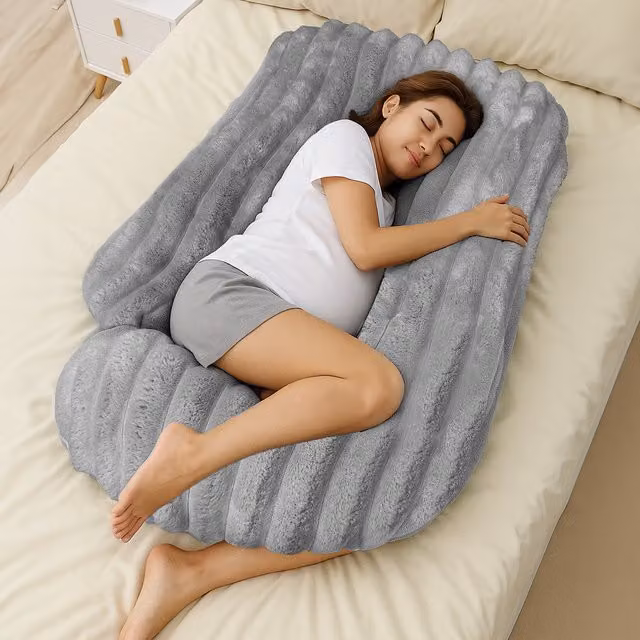Velosso Plush Supersoft Jumbo Cord Ribbed Body Maternity Pillow in Silver