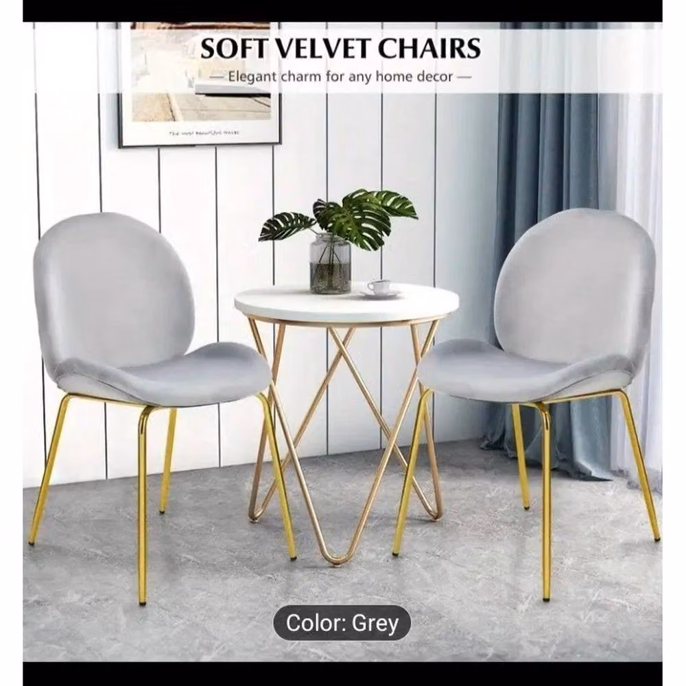 KORVIXA Set of 2 Mid-Century Modern Velvet Dining Chairs in Grey with Gold Accents – 2