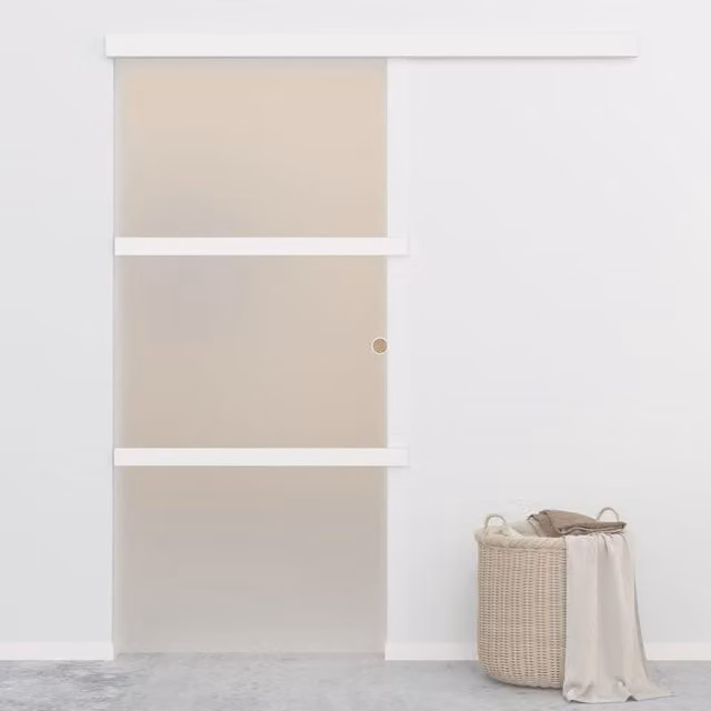 Berkfield Home Sliding Door with Soft Stops ESG Glass and Aluminium, Silver, W: 90 cm, H: 205 cm