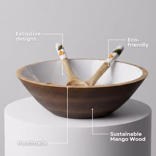 Hartsmede Brown Mango Wood Salad Bowl with Spoons, Diameter: 30.48 cm – 2