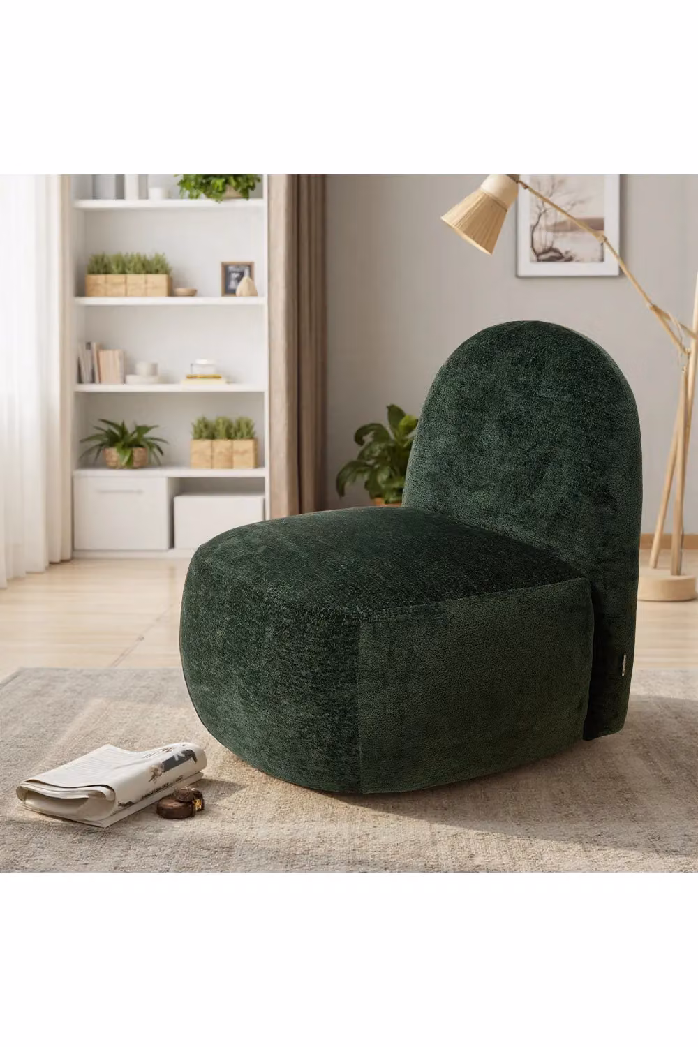 Living and Home Dark Green Modern Chenille Upholstered Lounge Chair with Armrests – 2