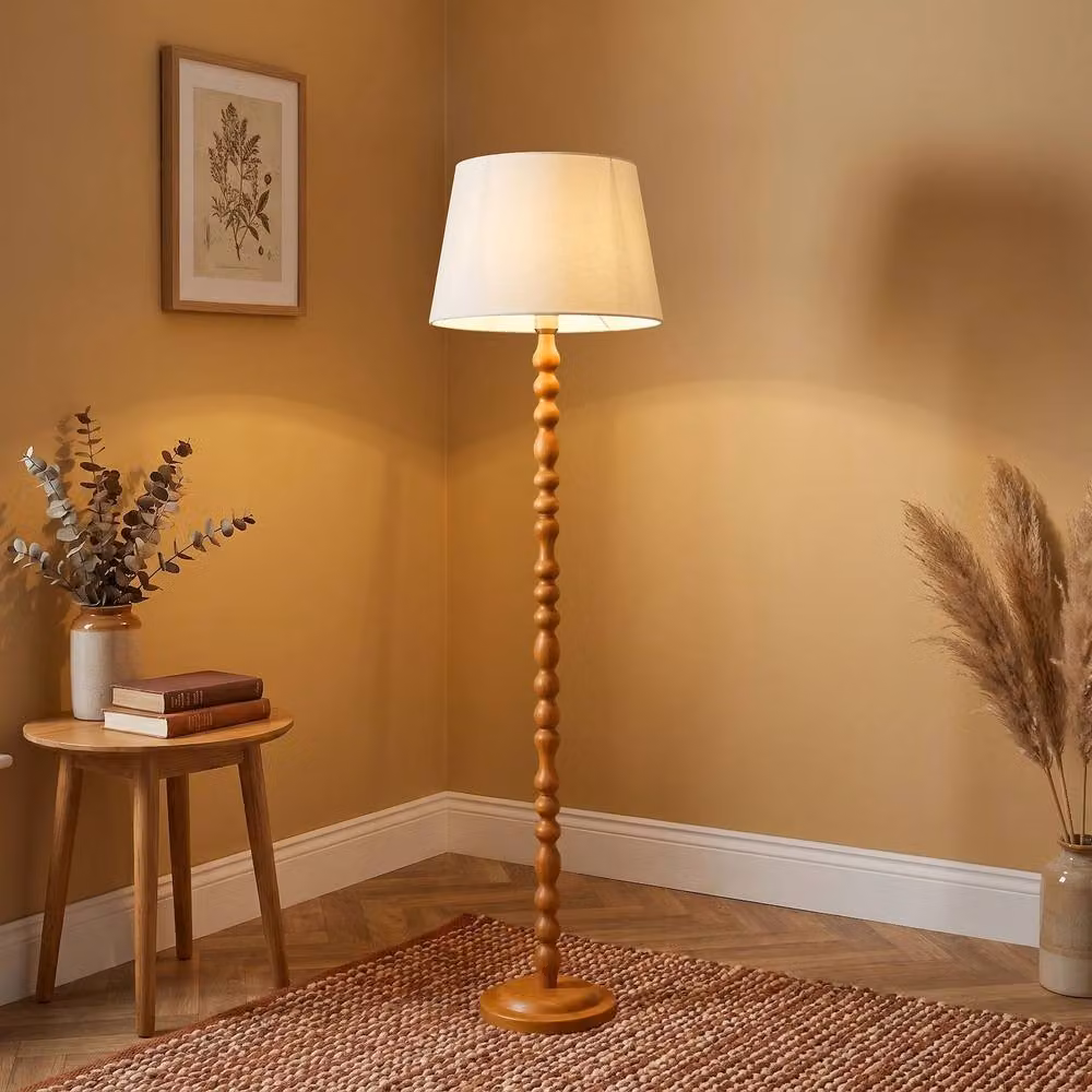 Happy Homewares Classic Standing Floor Lamp Base with Rippled Pole Design in Brown – 2