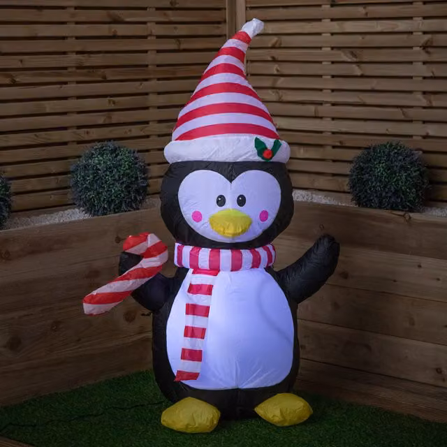 Samuel Alexander Multicolour Light Up Christmas Inflatable Penguin Decoration with LEDs, Height: 120 cm