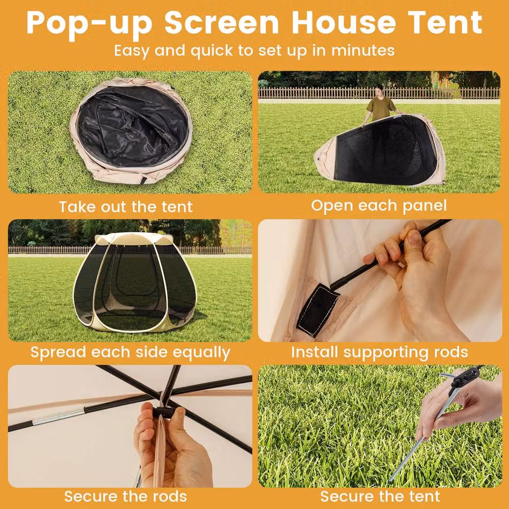 Costway Pop Up Outdoor Camping Tent Gazebo, Beige and Multicolour, W: 310 cm, D: 270 cm, H: 270 cm – 9