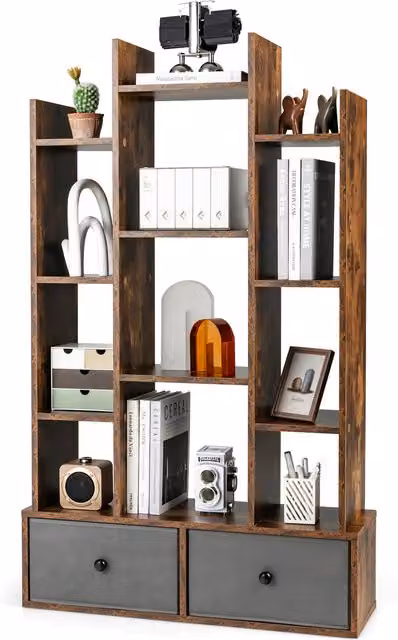 Costway Modern Open-Back Freestanding Bookshelf in Brown