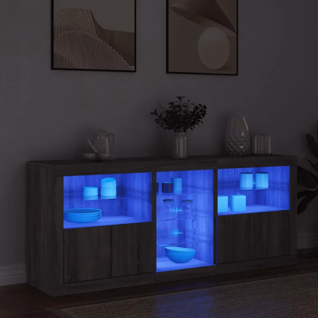 Berkfield Home Modern Sideboard with Integrated LED Lights in Grey Sonoma, W/D/H: 162 x 37 x 67 cm – 3