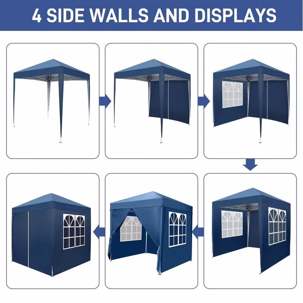 FLAVORA Pop Up Gazebo with 4 Side Panels in Blue, W/D/H: 200 x 200 x 245 cm – 4