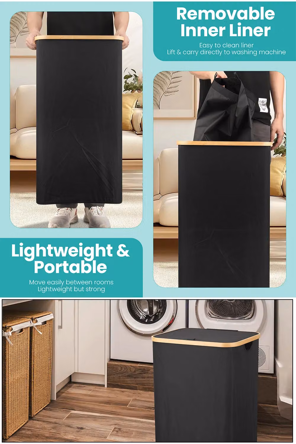Neel Blue 100L Foldable Laundry Hamper with Lid in Black and Blue – 3