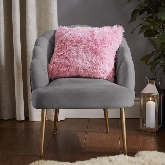 Catherine Lansfield Cuddly Faux Fur Filled Square Cushion, Pink, W/D/H: 45 x 45 x 45 cm