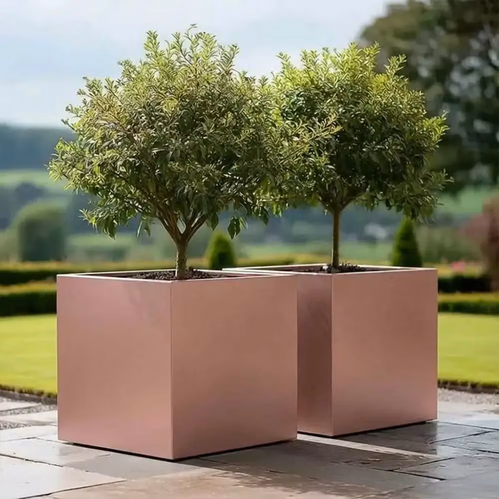 Tulipy Gold Galvanised Steel Square Planter Tub W: 50 cm, D: 50 cm, H: 50 cm – 4
