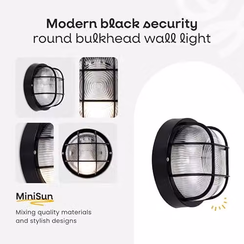 ValueLights Pendle Black Modern Round Outdoor Wall Bulkhead Light – 2