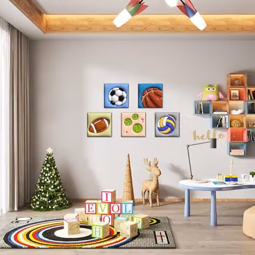 Simpa Balls of Sport 5 Panel Multicolour Canvas Wall Art – 2