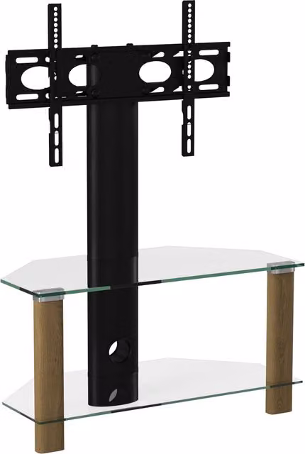 Alphason Modern Corner TV Stand in Brown Oak with Glass Shelving