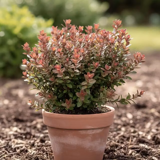 Hebe Little Leaves Red Ornamental Evergreen Shrub, Green with Red Flush