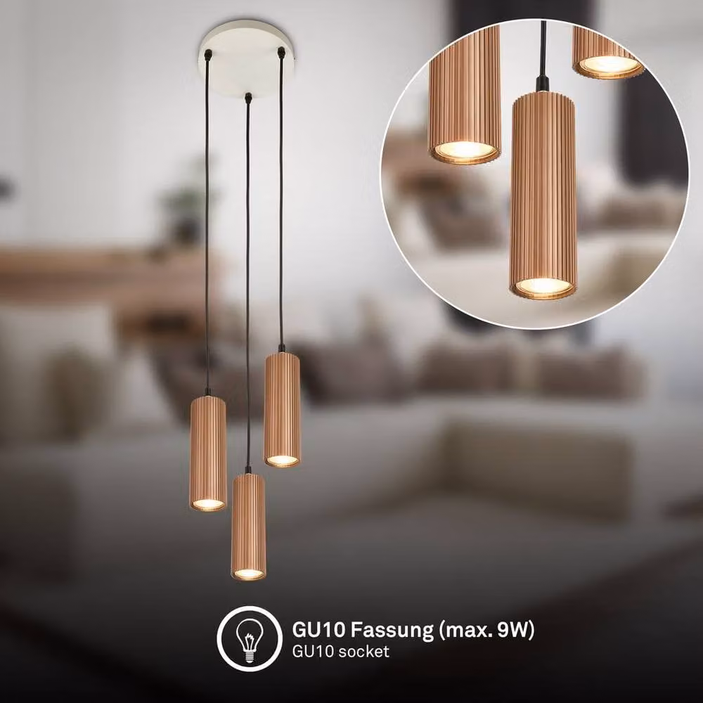 Briloner Coffee Height Adjustable 3-Light Pendant Light for GU10 Bulbs, Brown – 2