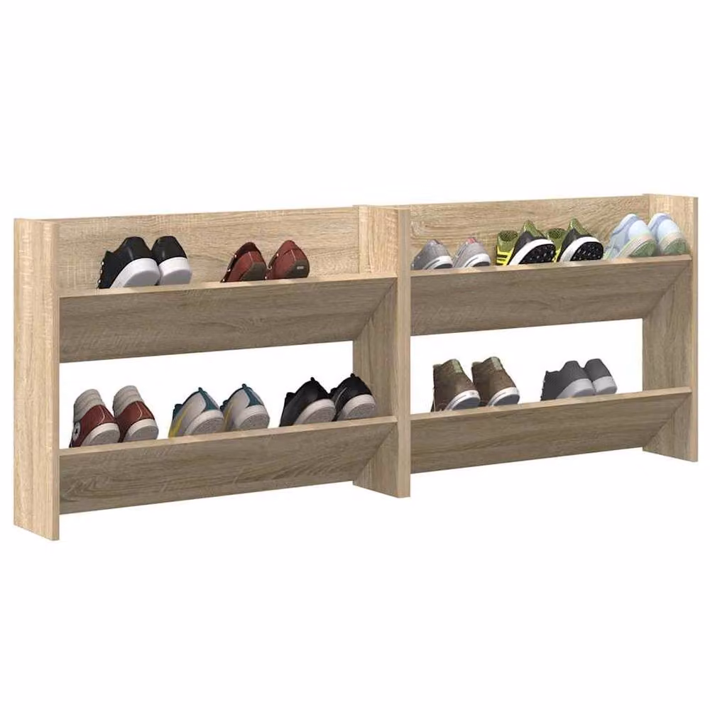 Berkfield Home Set of 2 Wall Mounted Shoe Cabinets in Sonoma Oak, Light Brown, W/D/H: 80 x 18 x 60 cm – 3