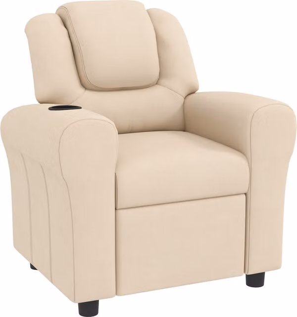 HOMCOM Kids Recliner Chair in Beige PU Leather with Adjustable Backrest and Footrest